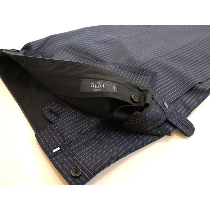 スーツ メンズ 2018-19 新作 秋冬 伊 REDA レダ Super110s 濃紺ネイビー杢ブルー系6.5mmストライプ フルOP並 2つボタン  (A体) やや細め ST-DAIB |  | 19