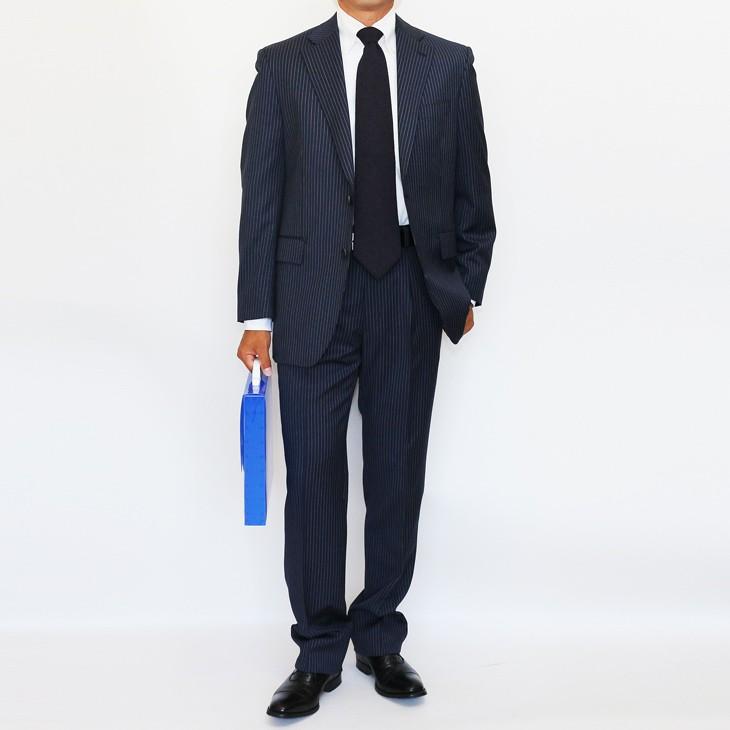 スーツ メンズ 2018-19 新作 秋冬 伊 REDA レダ Super110s 濃紺ネイビー杢ブルー系6.5mmストライプ フルOP並 2つボタン  (A体) やや細め ST-DAIB |  | 02