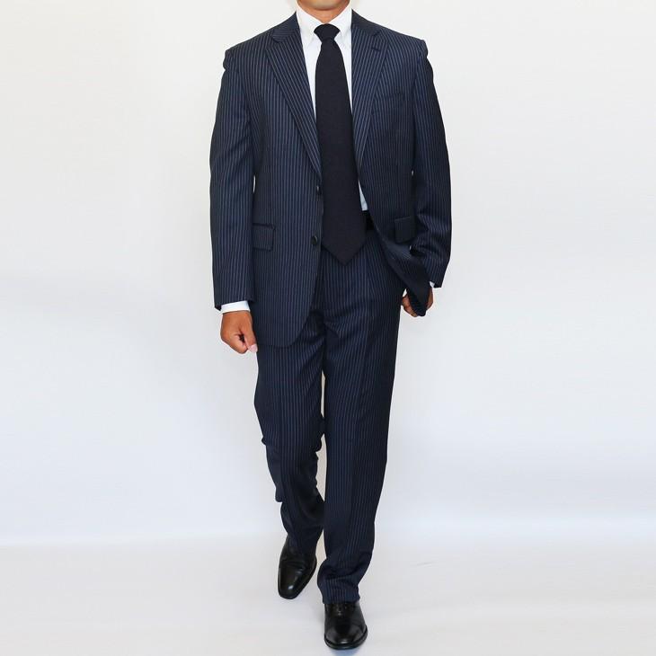 スーツ メンズ 2018-19 新作 秋冬 伊 REDA レダ Super110s 濃紺ネイビー杢ブルー系6.5mmストライプ フルOP並 2つボタン  (A体) やや細め ST-DAIB |  | 03