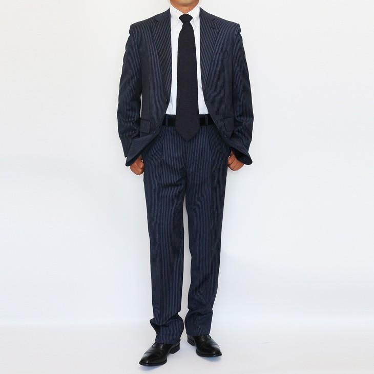 スーツ メンズ 2018-19 新作 秋冬 伊 REDA レダ Super110s 濃紺ネイビー杢ブルー系6.5mmストライプ フルOP並 2つボタン  (A体) やや細め ST-DAIB |  | 04