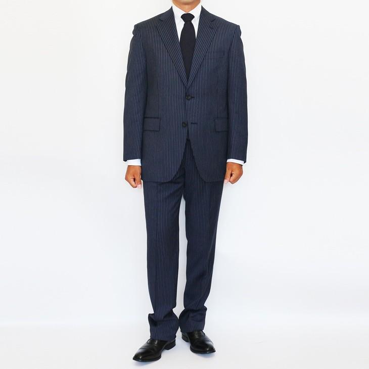 スーツ メンズ 2018-19 新作 秋冬 伊 REDA レダ Super110s 濃紺ネイビー杢ブルー系6.5mmストライプ フルOP並 2つボタン  (A体) やや細め ST-DAIB |  | 05