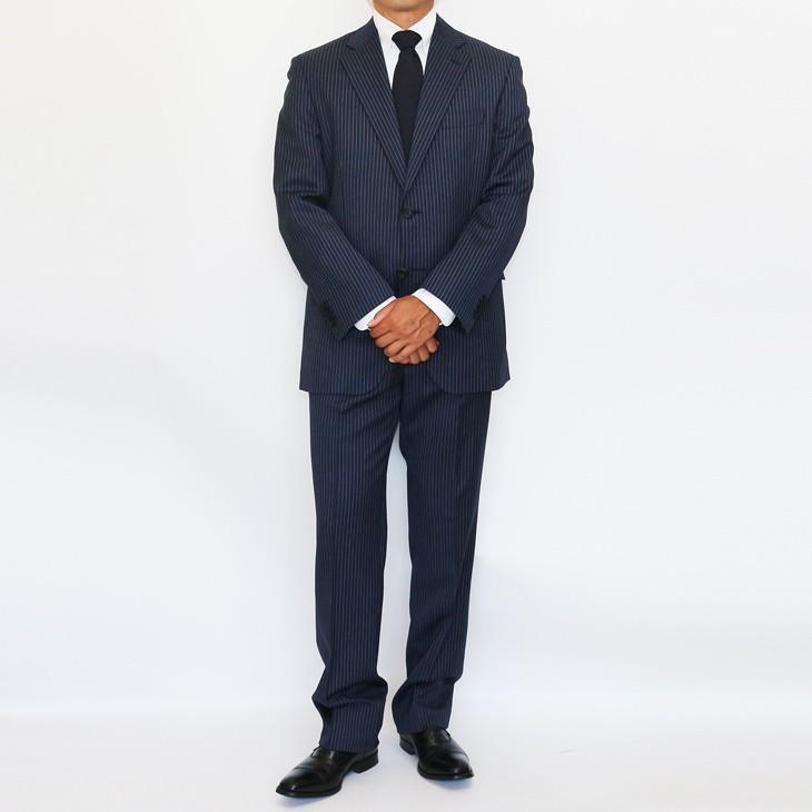 スーツ メンズ 2018-19 新作 秋冬 伊 REDA レダ Super110s 濃紺ネイビー杢ブルー系6.5mmストライプ フルOP並 2つボタン  (A体) やや細め ST-DAIB |  | 06