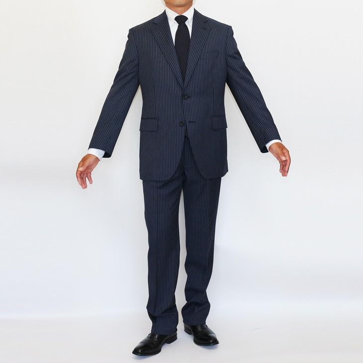 スーツ メンズ 2018-19 新作 秋冬 伊 REDA レダ Super110s 濃紺ネイビー杢ブルー系6.5mmストライプ フルOP並 2つボタン  (A体) やや細め ST-DAIB |  | 07
