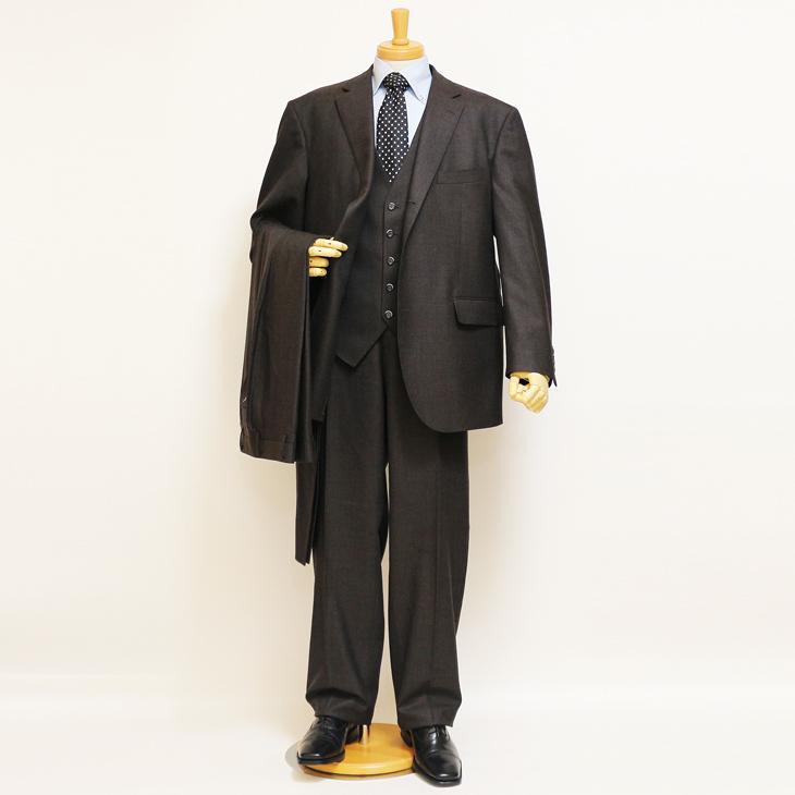 大きいサイズ メンズ スーツ 新品 秋冬 ブラウン（茶）×グレー（灰）＝中間色 ３つボタン段返り ベスト パンツ２本付き 4ピース ビジネス スーツ |  | 01