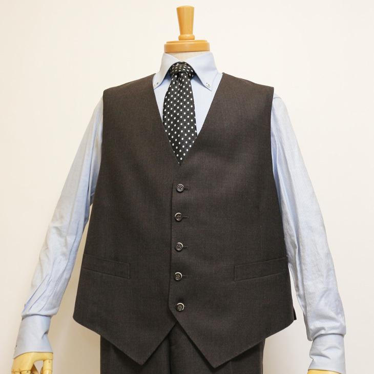 大きいサイズ メンズ スーツ 新品 秋冬 ブラウン（茶）×グレー（灰）＝中間色 ３つボタン段返り ベスト パンツ２本付き 4ピース ビジネス スーツ |  | 04