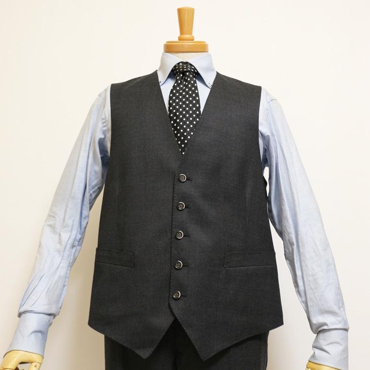 大きいサイズ メンズ スーツ 新品 秋冬 やや濃灰グレー杢 無地系 ３つボタン段返り ベスト パンツ２本付き 4ピース ビジネス スーツ |  | 05