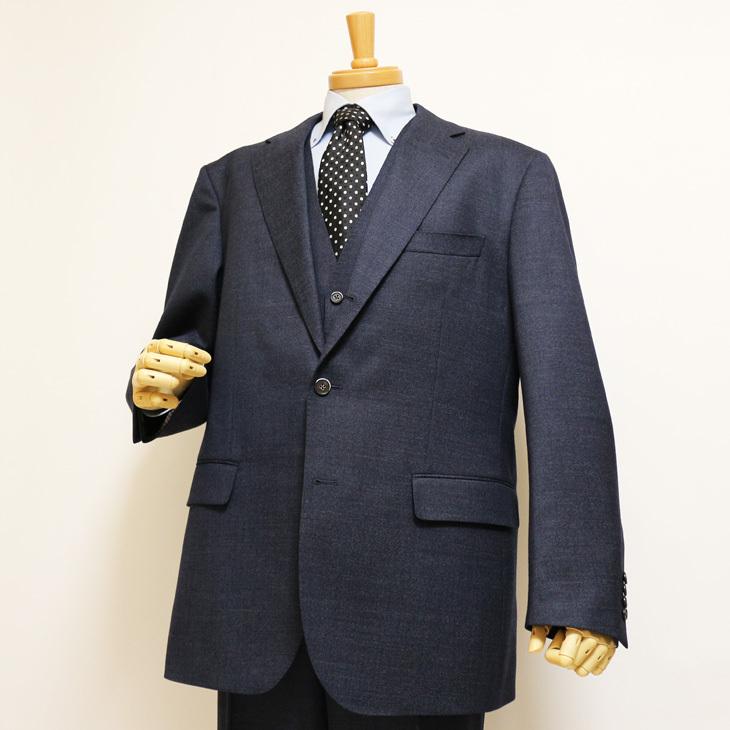 【最終売尽】大きいサイズ メンズ スーツ 新品 秋冬 ネイビー杢 無地系 ３つボタン段返り ベスト パンツ２本付き 4ピース ビジネス スーツ |  | 03