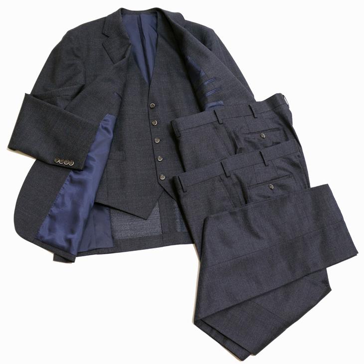 【最終売尽】大きいサイズ メンズ スーツ 新品 秋冬 ネイビー杢 無地系 ３つボタン段返り ベスト パンツ２本付き 4ピース ビジネス スーツ |  | 04