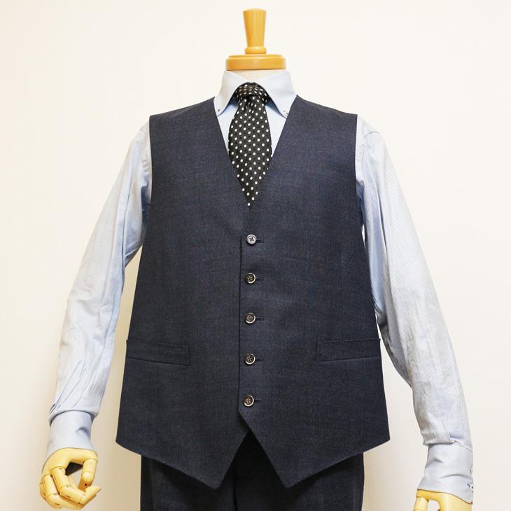 【最終売尽】大きいサイズ メンズ スーツ 新品 秋冬 ネイビー杢 無地系 ３つボタン段返り ベスト パンツ２本付き 4ピース ビジネス スーツ |  | 05