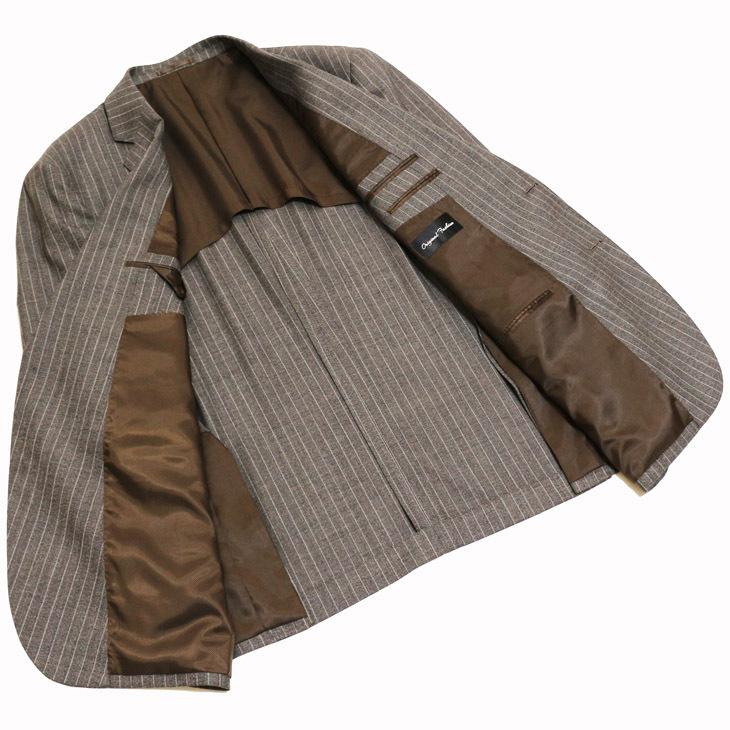 大きいサイズ メンズ スーツ 新品 秋冬 やや淡灰グレー杢 ぼんやり茶 11.5mmストライプ ３つボタン段返り ベスト パンツ２本付き 4ピース ビジネス スーツ |  | 06