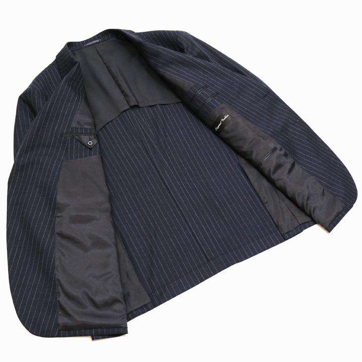 大きいサイズ メンズ スーツ 新品 秋冬 濃紺ネイビー杢 11.5mmストライプ ３つボタン段返り ベスト パンツ２本付き 4ピース ビジネス スーツ |  | 06