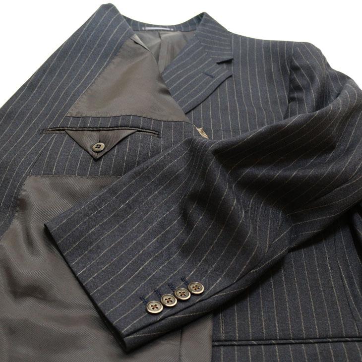 大きいサイズ メンズ スーツ 新品 秋冬 濃紺ネイビー杢 11.5mmストライプ ３つボタン段返り ベスト パンツ２本付き 4ピース ビジネス スーツ |  | 08