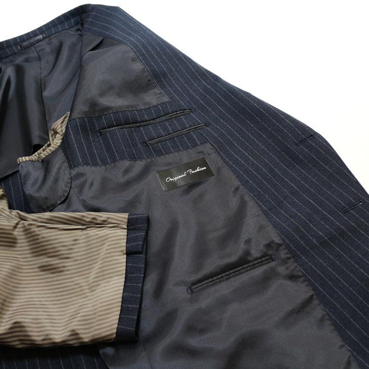 大きいサイズ メンズ スーツ 新品 秋冬 濃紺ネイビー杢 11.5mmストライプ ３つボタン段返り ベスト パンツ２本付き 4ピース ビジネス スーツ |  | 09