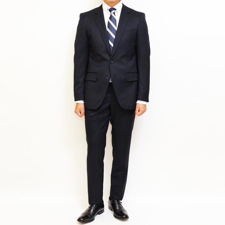 スリム型 スーツ メンズ 新作 春夏 西川毛織 Super100s 濃紺ネイビー無地 ナチュラルストレッチ フルOP並 2つボタン ビジネス スーツ (A/AB体) WJSE2 |  | 01
