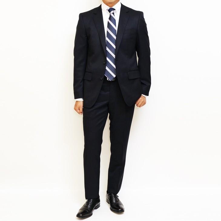 スリム型 スーツ メンズ 新作 春夏 西川毛織 Super100s 濃紺ネイビー無地 ナチュラルストレッチ フルOP並 2つボタン ビジネス スーツ (A/AB体) WJSE2 |  | 04