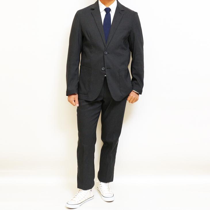 SALE 春夏 新作 PLAY MOLE ビジカジ セットアップ スーツ 麻混 グレー小柄 ストレッチ生地 パンツウエスト3cm以上ストレッチ 仕事 ゴルフ 普段着 洗濯OK |  | 03