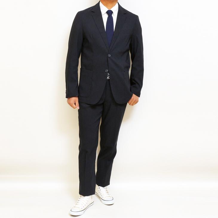 2025 春夏 新作 PLAY MOLE ビジカジ セットアップ スーツ 麻混 ネイビーブルー ストレッチ生地 パンツウエスト3cm以上ストレッチ 仕事 ゴルフ 普段着 洗濯OK |  | 02