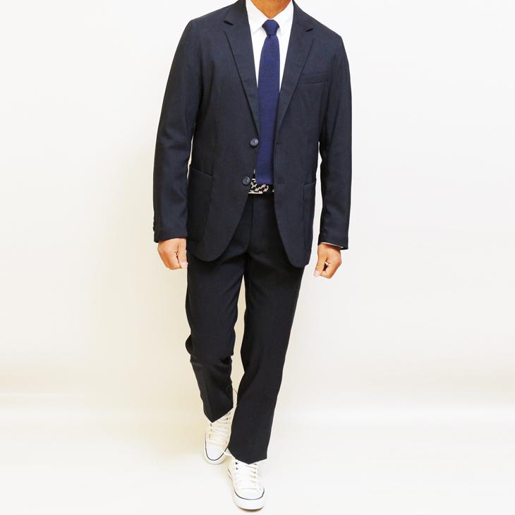 2025 春夏 新作 PLAY MOLE ビジカジ セットアップ スーツ 麻混 ネイビーブルー ストレッチ生地 パンツウエスト3cm以上ストレッチ 仕事 ゴルフ 普段着 洗濯OK |  | 05