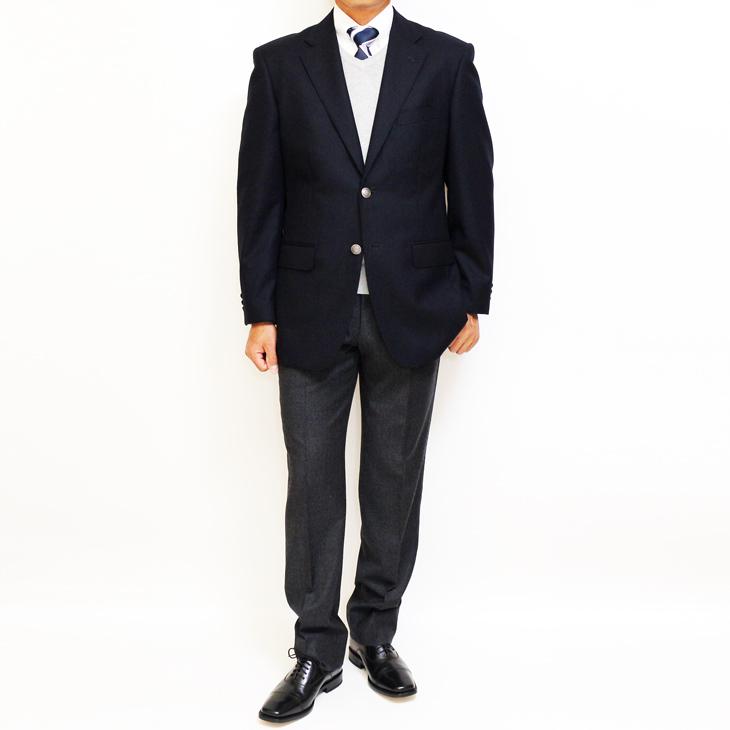 ジャケット テーラード ブレザー 秋冬 新品 DEER あたたか フランネル素材 コンブレ 艶消しシルバーボタン 濃紺ネイビー無地  ゆったり型 (製品No.7788A-1型) |  | 01