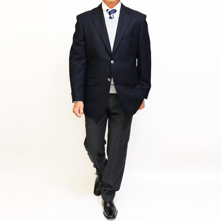 ジャケット テーラード ブレザー 秋冬 新品 DEER あたたか フランネル素材 コンブレ 艶消しシルバーボタン 濃紺ネイビー無地  ゆったり型 (製品No.7788A-1型) |  | 03