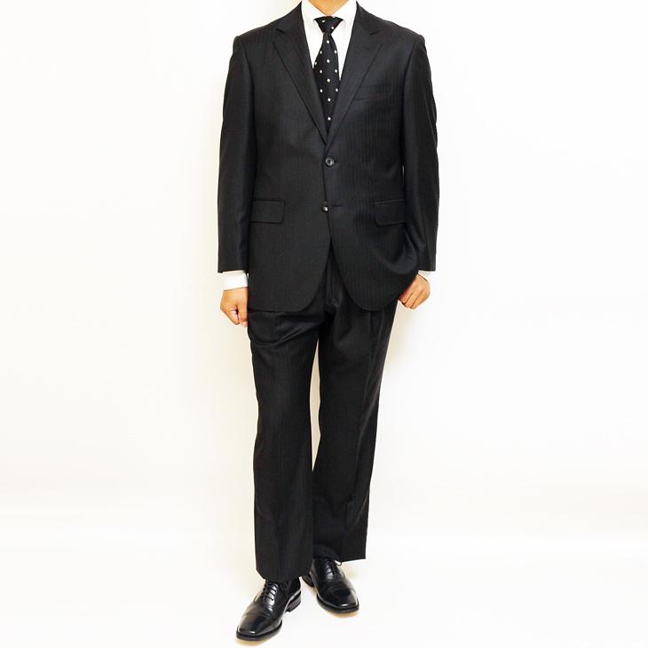 スーツ メンズ 新品 秋冬 Loro Piana ロロピアーナ Super150s 「オーダー生地」 黒ブラック 織柄 ストライプ 2つボタン ゆったり型 (AB/BB体) | Loro Piana | 02