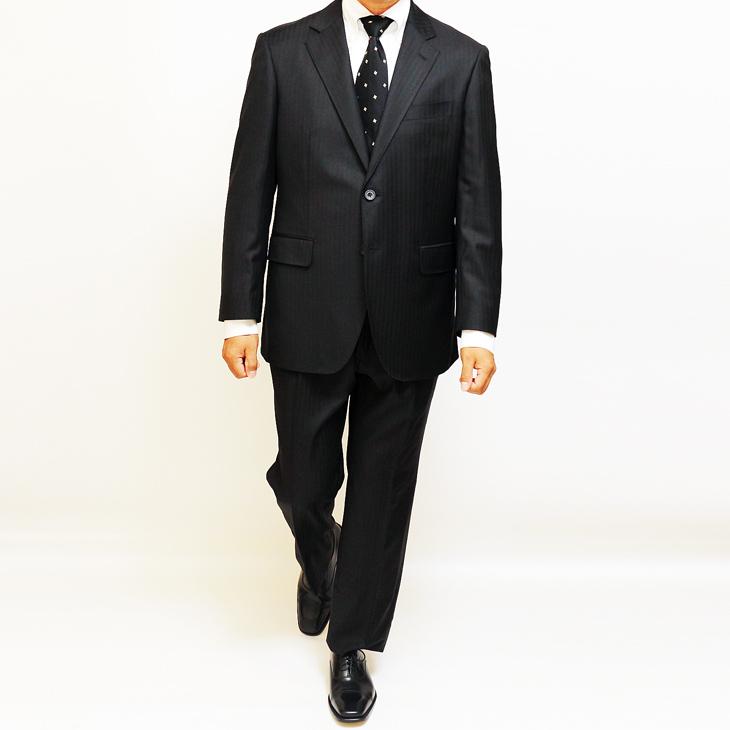 スーツ メンズ 新品 秋冬 Loro Piana ロロピアーナ Super150s 「オーダー生地」 黒ブラック 織柄 ストライプ 2つボタン ゆったり型 (AB/BB体) | Loro Piana | 03