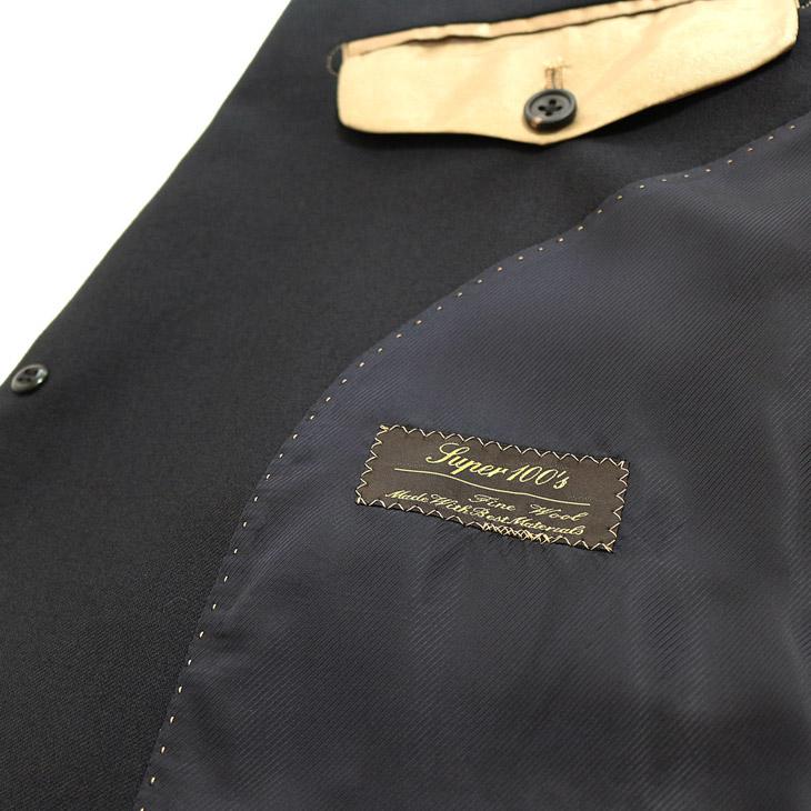 SALE スーツ メンズ 新品 秋冬 西川毛織 Super100s 濃紺ネイビー無地 ナチュラルストレッチ 2つボタン ビジネス やや細め型 (A体) 型紙 YJP |  | 08