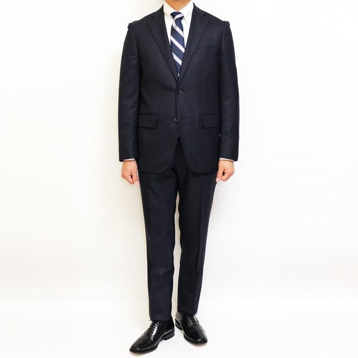 スーツ メンズ 通年 新品 ニュージーランド 100％ ピュアウール Super100s 濃紺ネイビー杢 さり気なくチェック 2つボタン ビジネス スーツ スリム型 (Y/A/AB体) |  | 01