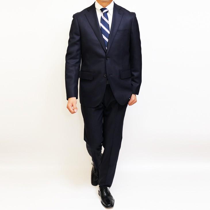 スーツ メンズ 通年 新品 ニュージーランド 100％ ピュアウール Super100s 濃紺ネイビー杢 さり気なくチェック 2つボタン ビジネス スーツ スリム型 (Y/A/AB体) |  | 14
