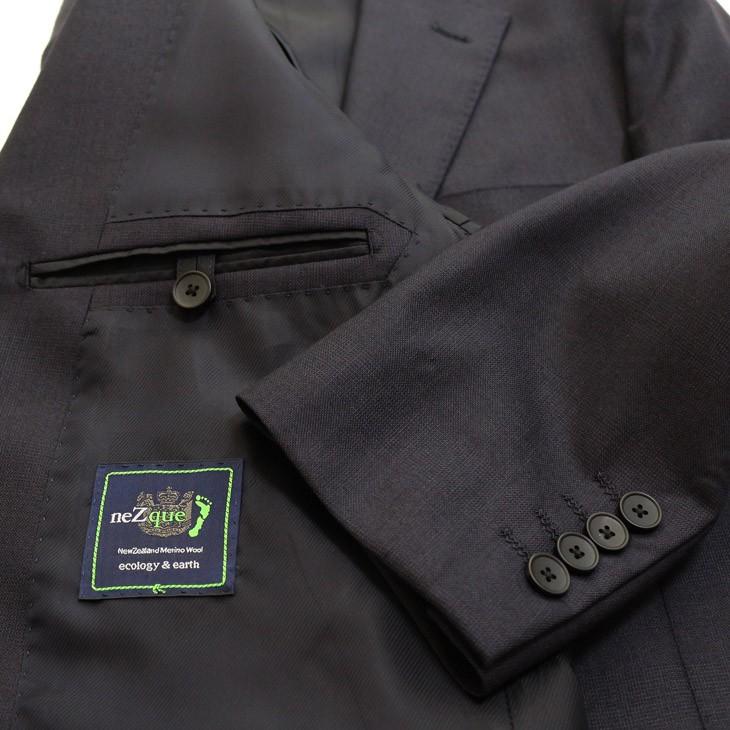 スーツ メンズ 通年 新品 ニュージーランド 100％ ピュアウール Super100s 濃紺ネイビー杢 さり気なくチェック 2つボタン ビジネス スーツ スリム型 (Y/A/AB体) |  | 06