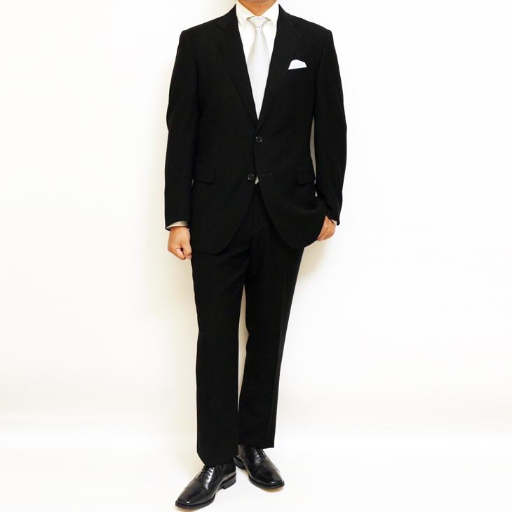 礼服 スーツ メンズ 新作 通年 西川毛織 オールシーズン 黒無地 国内染め 2WAYストレッチ ウエスト調整±6cm可能 2つボタン フォーマル やや細め型 (A/AB/BB体) |  | 04