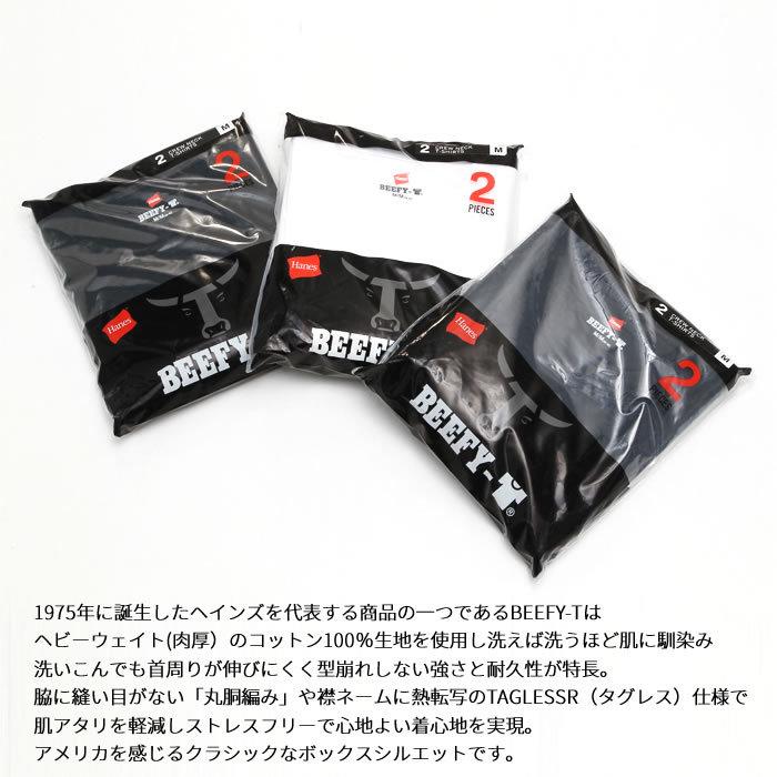 Hanes BEEFY ヘインズ ビーフィー パックTシャツ 2枚組 メンズ レディース ヘビーウェイト 厚手 6.1オンス クルーネック 丸首 無地 白 黒 灰 紺 | BEEFY-T | 09