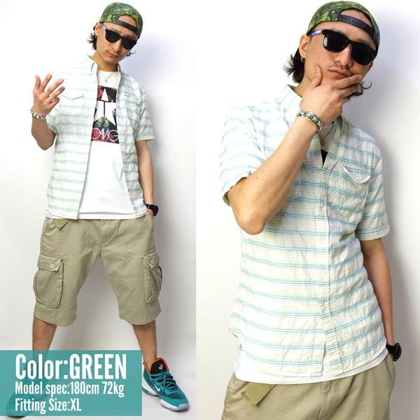 シアサッカーシャツ メンズ 半袖 ボーダー柄 ボタンダウン カジュアルシャツ |  | 01