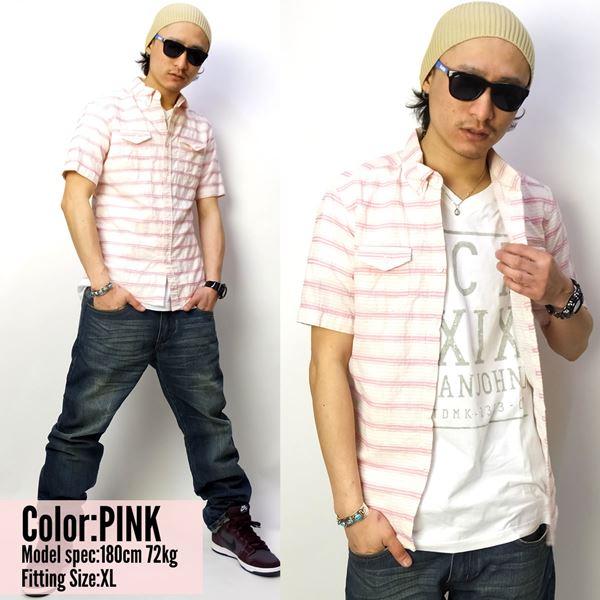 シアサッカーシャツ メンズ 半袖 ボーダー柄 ボタンダウン カジュアルシャツ |  | 02