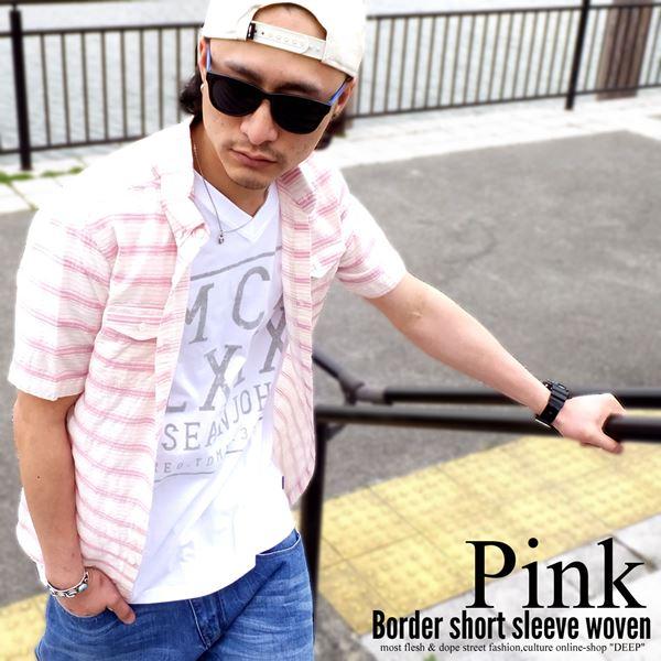 シアサッカーシャツ メンズ 半袖 ボーダー柄 ボタンダウン カジュアルシャツ |  | 04