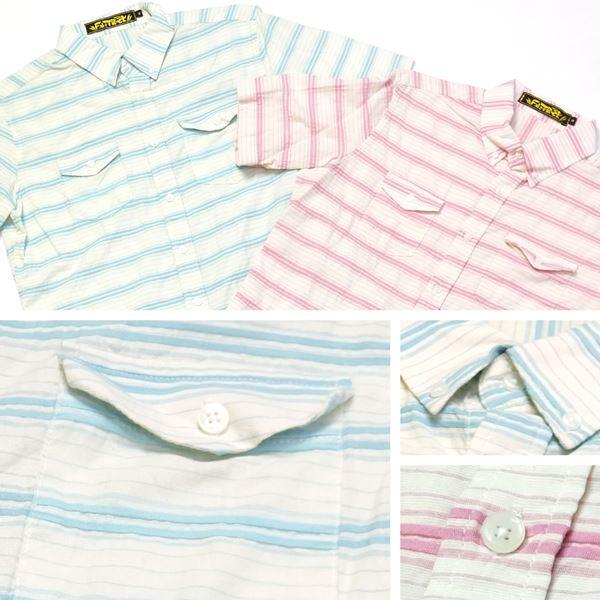 シアサッカーシャツ メンズ 半袖 ボーダー柄 ボタンダウン カジュアルシャツ |  | 05