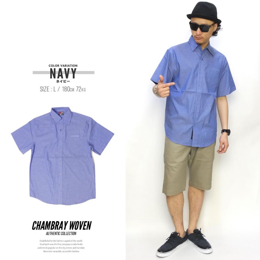 サウスポール SOUTHPOLE シャンブレーシャツ メンズ 半袖 カジュアルシャツ 夏 ブランド B系 HIPHOP ヒップホップ ストリート ファッション | SOUTH POLE | 01