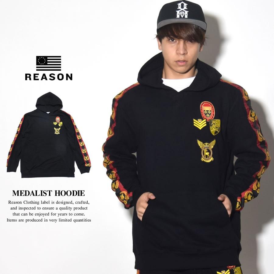 リーズン REASON スウェットプルオーバーパーカー メンズ ワッペン サイドライン MEDALIST HOODIE | 