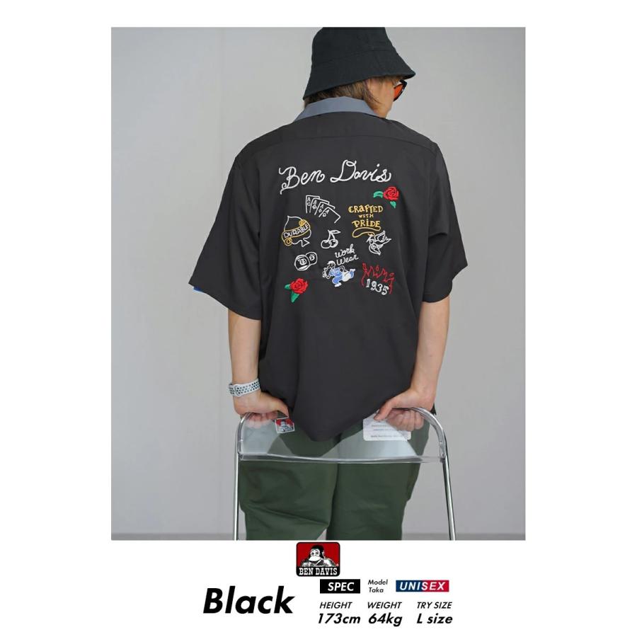 BEN DAVIS ベンデイビス オーバーサイズ タトゥーモチーフ チェーンステッチ 半袖  開襟 ボウリングシャツ メンズ SCRIBBLE STITCH O/C SHIRTS | BEN DAVIS | 02