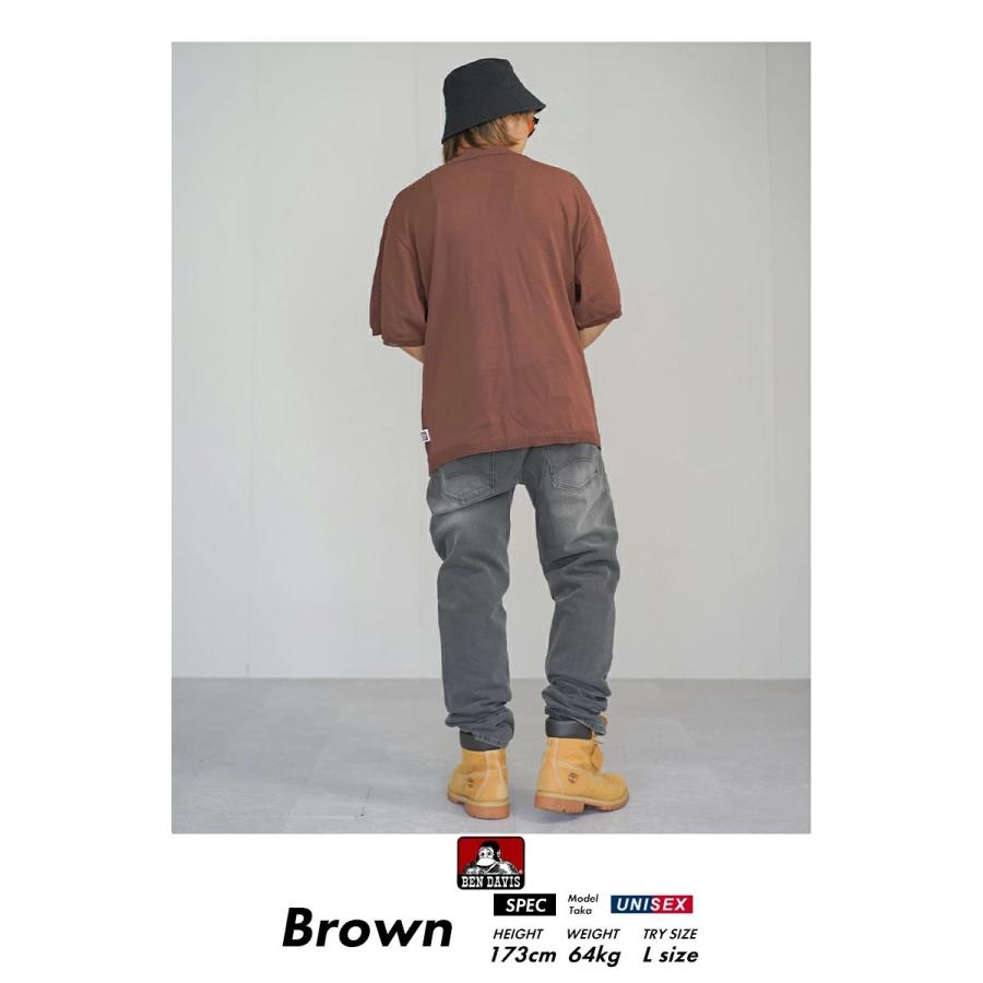 BEN DAVIS ベンデイビス マルチストライプ サマーニット ジップアップシャツ 半袖 メンズ STRIPE KNIT ZIP SHIRTS ブラウン | BEN DAVIS | 04