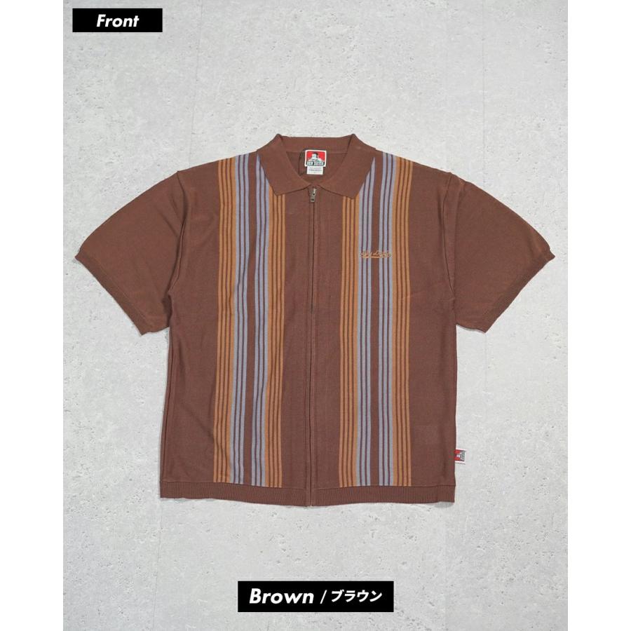 BEN DAVIS ベンデイビス マルチストライプ サマーニット ジップアップシャツ 半袖 メンズ STRIPE KNIT ZIP SHIRTS ブラウン | BEN DAVIS | 05