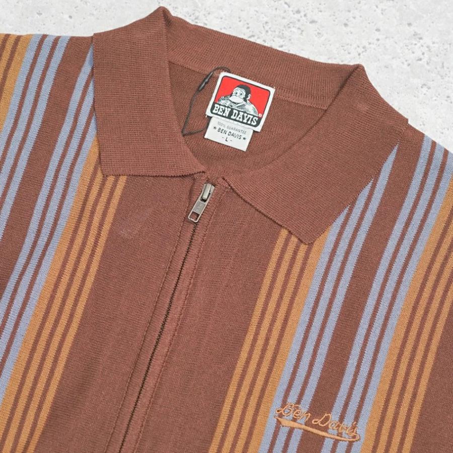 BEN DAVIS ベンデイビス マルチストライプ サマーニット ジップアップシャツ 半袖 メンズ STRIPE KNIT ZIP SHIRTS ブラウン | BEN DAVIS | 07