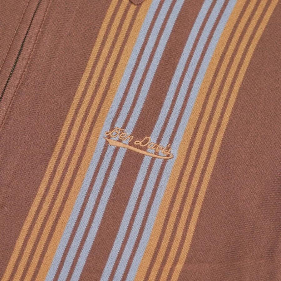 BEN DAVIS ベンデイビス マルチストライプ サマーニット ジップアップシャツ 半袖 メンズ STRIPE KNIT ZIP SHIRTS ブラウン | BEN DAVIS | 08