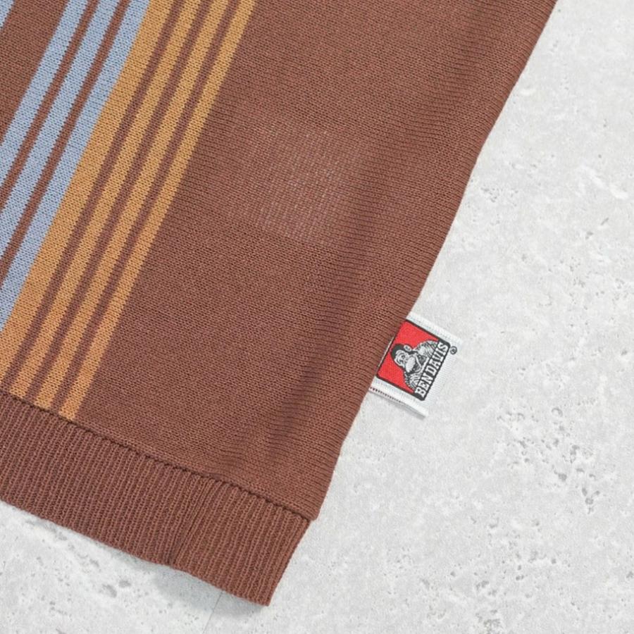 BEN DAVIS ベンデイビス マルチストライプ サマーニット ジップアップシャツ 半袖 メンズ STRIPE KNIT ZIP SHIRTS ブラウン | BEN DAVIS | 09