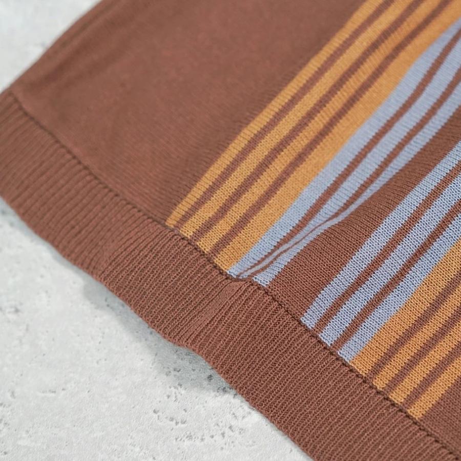 BEN DAVIS ベンデイビス マルチストライプ サマーニット ジップアップシャツ 半袖 メンズ STRIPE KNIT ZIP SHIRTS ブラウン | BEN DAVIS | 10
