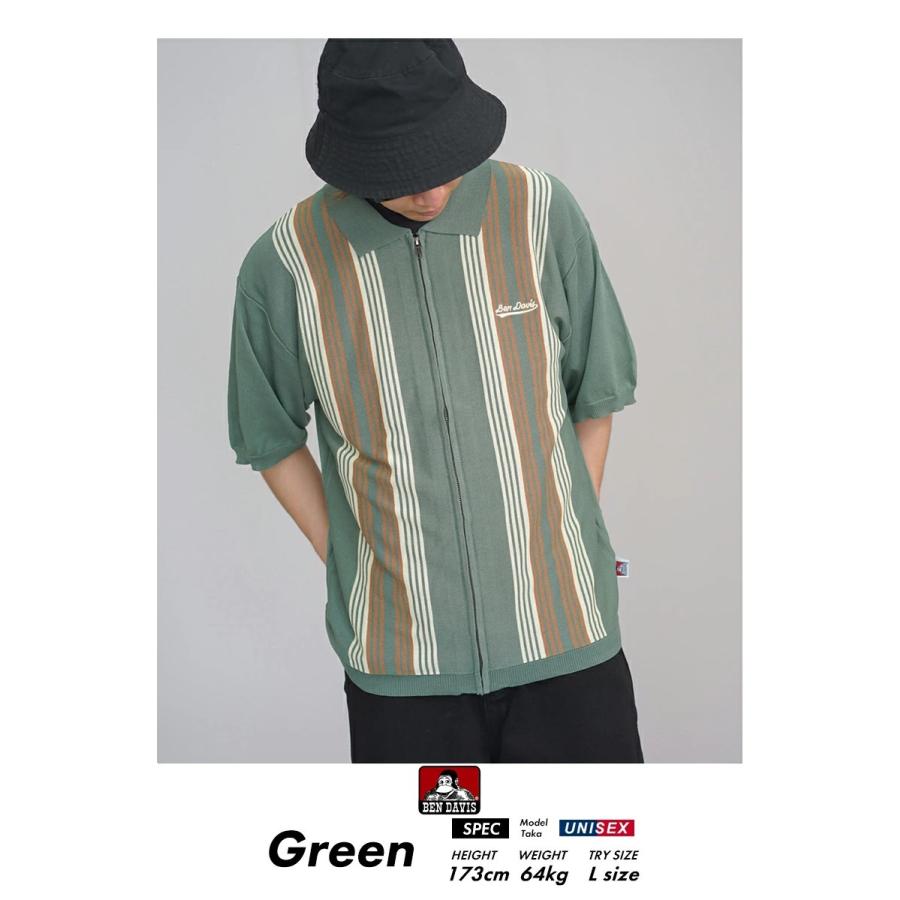 BEN DAVIS ベンデイビス マルチストライプ サマーニット ジップアップシャツ 半袖 メンズ STRIPE KNIT ZIP SHIRTS グリーン | BEN DAVIS | 02