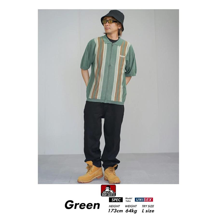 BEN DAVIS ベンデイビス マルチストライプ サマーニット ジップアップシャツ 半袖 メンズ STRIPE KNIT ZIP SHIRTS グリーン | BEN DAVIS | 03
