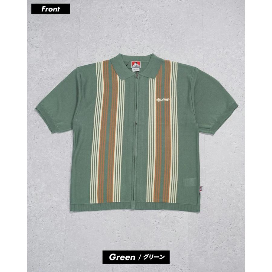 BEN DAVIS ベンデイビス マルチストライプ サマーニット ジップアップシャツ 半袖 メンズ STRIPE KNIT ZIP SHIRTS グリーン | BEN DAVIS | 05