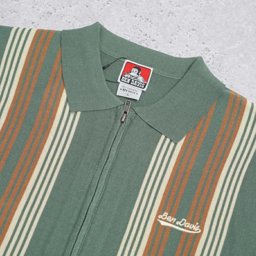 BEN DAVIS ベンデイビス マルチストライプ サマーニット ジップアップシャツ 半袖 メンズ STRIPE KNIT ZIP SHIRTS グリーン | BEN DAVIS | 07