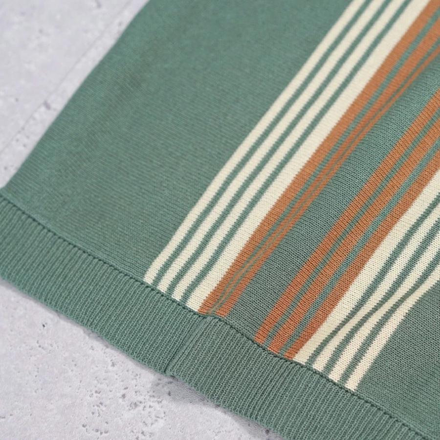 BEN DAVIS ベンデイビス マルチストライプ サマーニット ジップアップシャツ 半袖 メンズ STRIPE KNIT ZIP SHIRTS グリーン | BEN DAVIS | 10